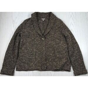 J Jill Cardigan Sweater Womens M Wool Alpaca Brown Button Front Collared Boho